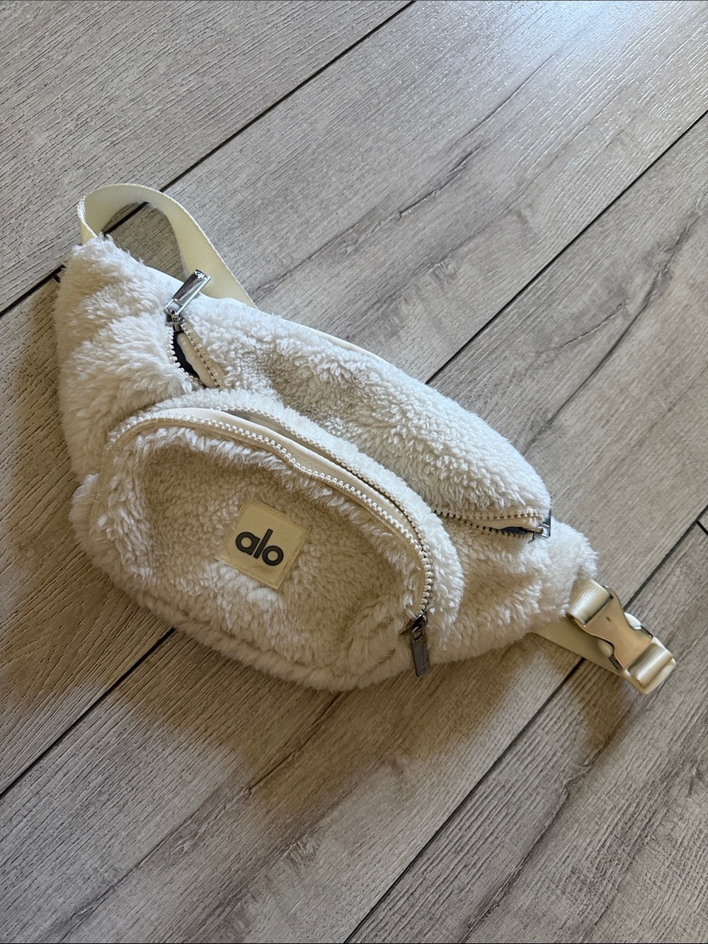 Cream Sherpa Zip Pouch Crossbody